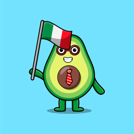 Cute cartoon Avocado mascot character with italy country flag in modern designのイラスト素材