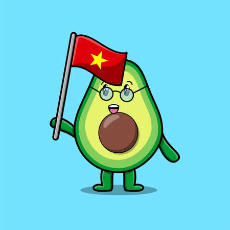 Cute cartoon Avocado mascot character with flag of Vietnam Country in modern designのイラスト素材