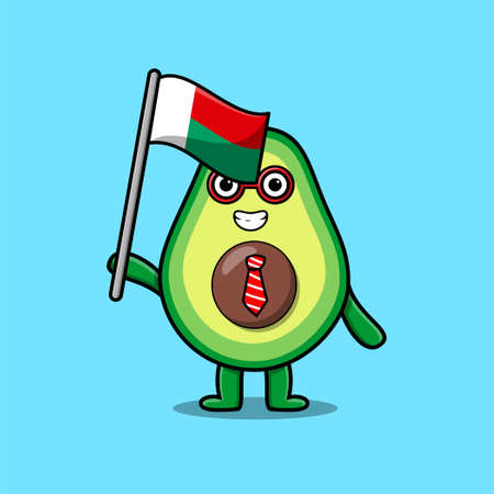 Cute cartoon Avocado mascot character with flag of Madagascar Country in modern designのイラスト素材