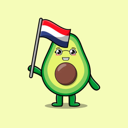 Cute cartoon Avocado mascot character with flag of Netherlands country in modern designのイラスト素材