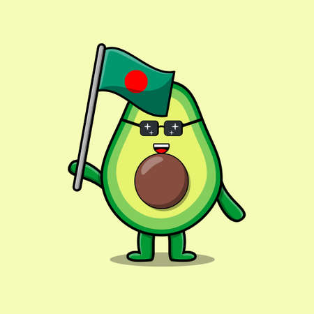 Cute cartoon Avocado mascot character with flag of Bangladesh country in modern designのイラスト素材