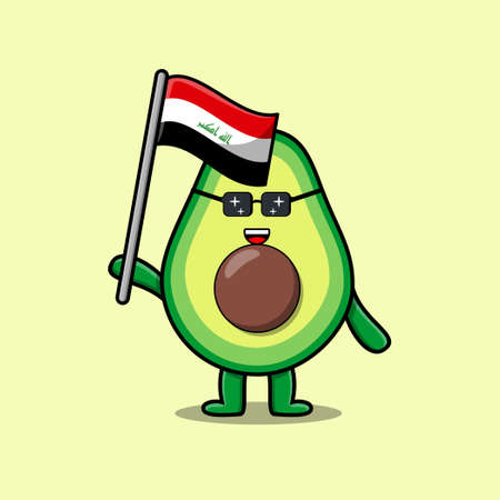 Cute cartoon Avocado mascot character with flag of Iraq Country in modern designのイラスト素材