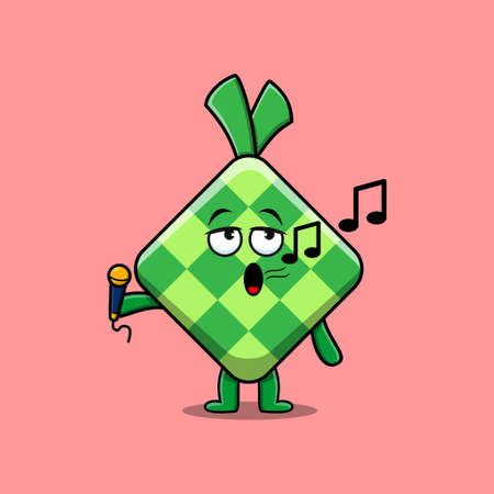 Cute cartoon ketupat singer character holding mic in 3d modern style designのイラスト素材