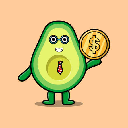Avocado successful businessman holding gold coin cartoon vector imageのイラスト素材