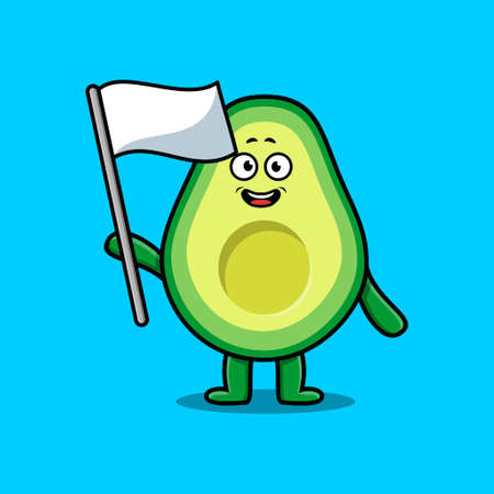 Cute cartoon Avocado mascot character with white flag in modern designのイラスト素材