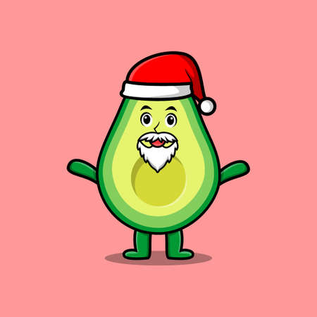 Cute Cartoon mascot character Avocado santa claus character christmas in modern design styleのイラスト素材