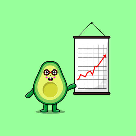 Cute cartoon avocado businessman present information in 3d modern style designのイラスト素材
