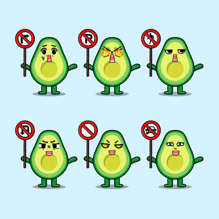 Cute avocado cartoon character holding traffic sign in modern 3d style designのイラスト素材