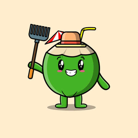 Cute cartoon Agricultural worker Young coconut with pitchfork vector image cute modern style designのイラスト素材