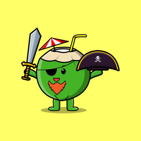Cute cartoon character Young coconut pirate in modern style designのイラスト素材