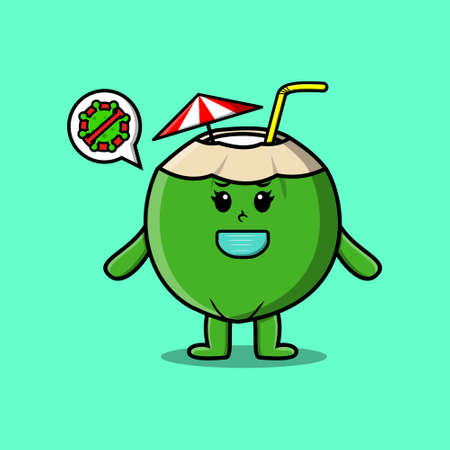 Cute cartoon illustration Young coconut using mask to prevent corona virus in cute modern style designのイラスト素材