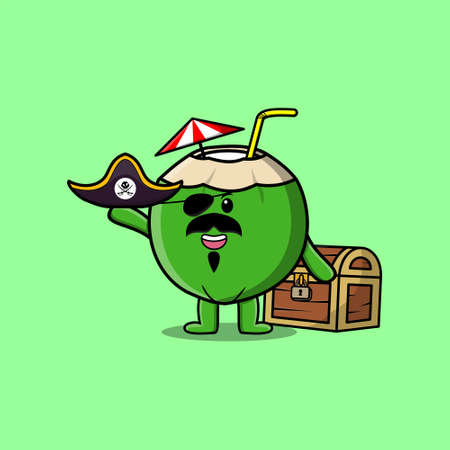 Cute cartoon character Young coconut pirate in modern style designのイラスト素材