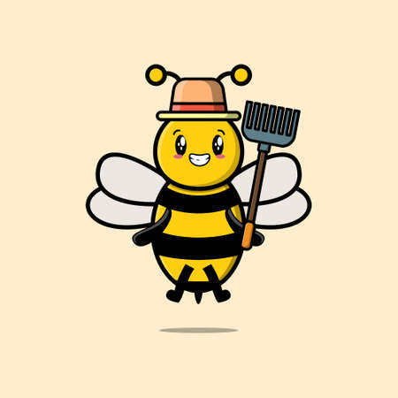 Cute cartoon Agricultural worker bee with pitchfork vector image cute modern style designのイラスト素材