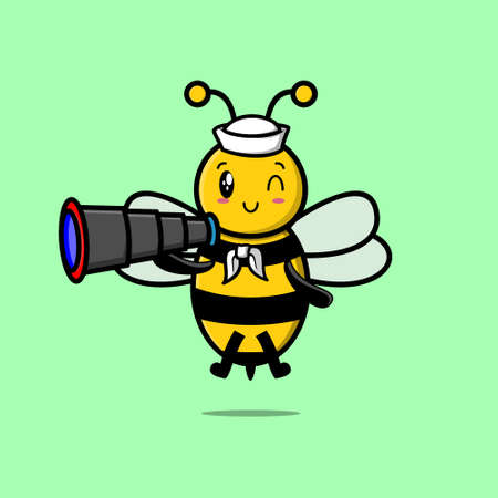 Cute cartoon bee sailor with hat and using binocular cute modern style designのイラスト素材