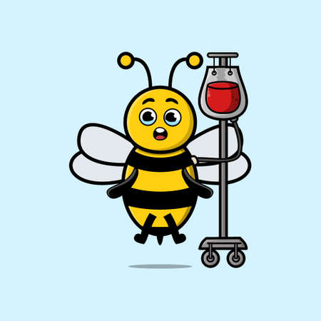 Cute cartoon illustration of bee having blood transfusion with cute modern style deignのイラスト素材