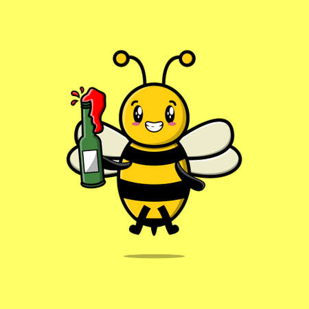 Cute cartoon character Bee with soda bottle in modern cute style designのイラスト素材