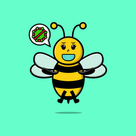 Cute cartoon illustration bee using mask to prevent corona virus in cute modern style designのイラスト素材