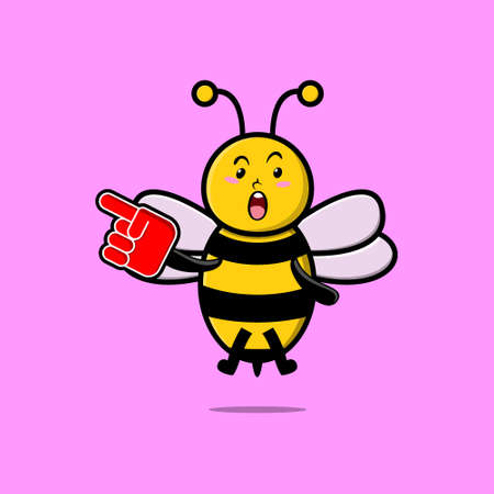 Cute Cartoon Bee with foam finger glove in modern designのイラスト素材