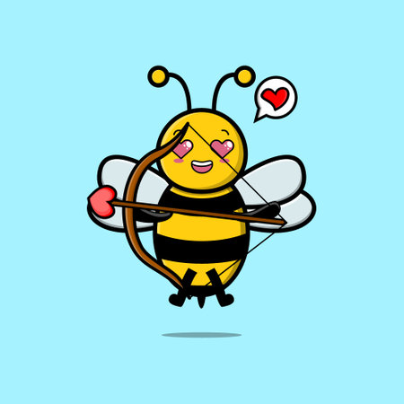 Cute cartoon mascot character romantic cupid bee with love arrow in modern designのイラスト素材