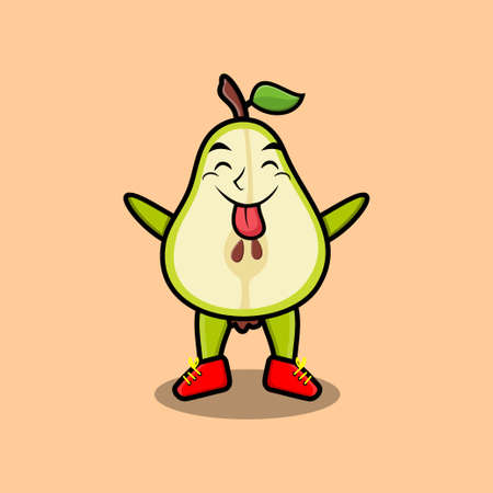 Cute cartoon pear fruit character with flashy expression in cute styleのイラスト素材