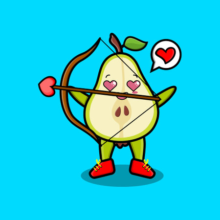 Cute cartoon mascot character romantic cupid pear fruit with love arrow in modern designのイラスト素材