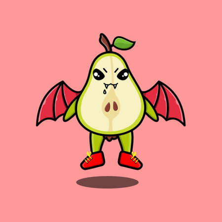 Cute mascot cartoon Pear fruit character as dracula with wings in cute modernのイラスト素材