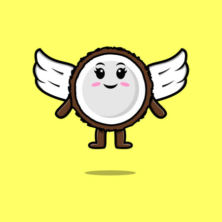 Cute cartoon Coconut character wearing wings in modern style designのイラスト素材