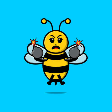 Cute cartoon bee holding bomb with scared expression in 3d modern style designのイラスト素材