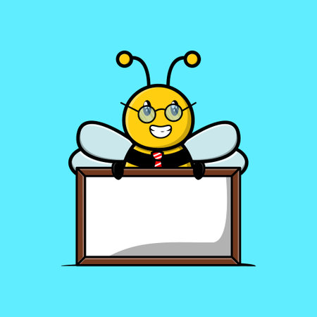 Cute cartoon bee teacher character with big whiteboard in 3d cartoon style conceptのイラスト素材