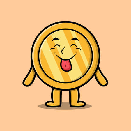 Cute cartoon gold coin character with flashy expression in cute styleのイラスト素材