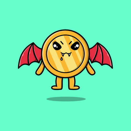 Cute mascot cartoon Gold coin character as dracula with wings in cute modern styleのイラスト素材
