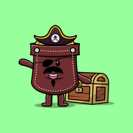Cute cartoon character Pocket pirate with treasure box in modern style designのイラスト素材