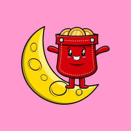 Cute cartoon Pocket character standing on the crescent moon in 3d modern designのイラスト素材