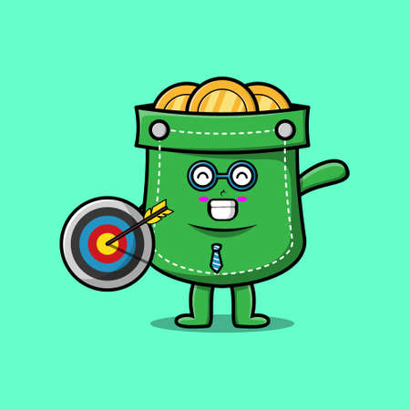 Cute cartoon pocket businessman holding target and arrow with happy expression in 3d modern styleのイラスト素材