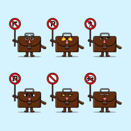 Cute suitcase cartoon character holding traffic sign in modern 3d style designのイラスト素材