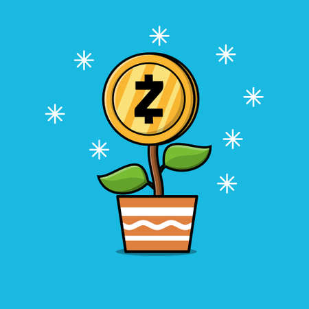 Flower money or flower gold zcash coins isolated flat cartoon illustrationのイラスト素材