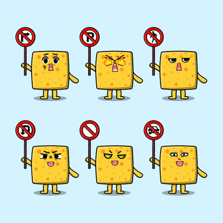Cute cheese cartoon character holding traffic sign in modern 3d style designのイラスト素材