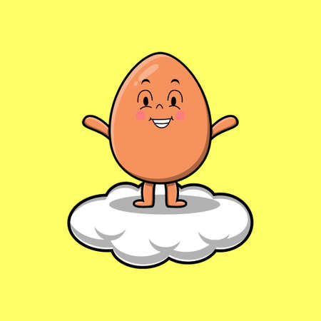 Cute cartoon brown cute egg character holding in cloud vector illustration in concept cartoon styleのイラスト素材