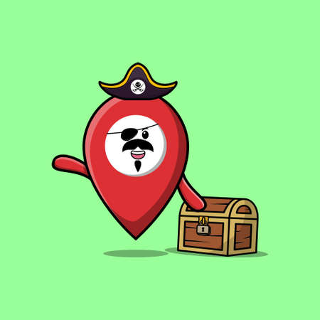Cute cartoon character Maps icon pirate with treasure box in modern style designのイラスト素材