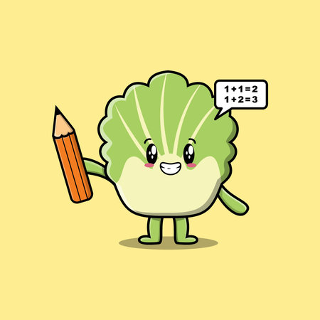 Chinese cabbage cute cartoon clever student with pencil style designのイラスト素材