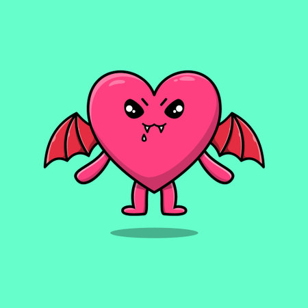 Cute mascot cartoon Lovely heart character as dracula with wings in cute modern styleのイラスト素材