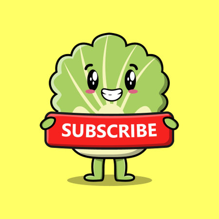 Cute cartoon chinese cabbage character holding red subscribe boardのイラスト素材