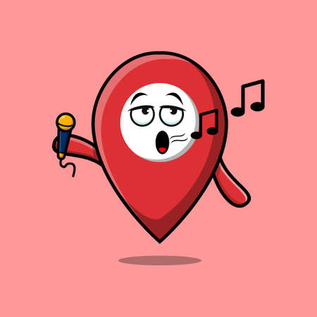 Cute cartoon pin location singer character holding mic in 3d modern style designのイラスト素材