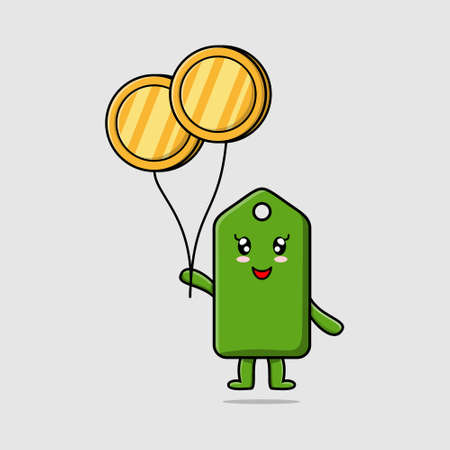 Cute cartoon price tag businessman floating with gold coin balloon cartoon vector illustrationのイラスト素材