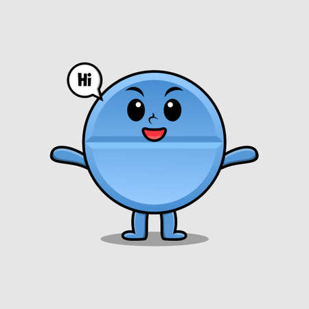 Cute cartoon pill medicine character with happy expression in modern style designのイラスト素材