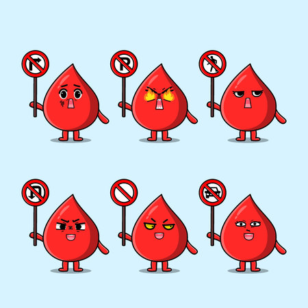 Cute blood drop cartoon character holding traffic sign in modern flat style designのイラスト素材