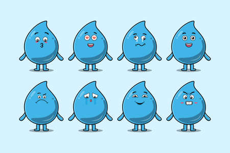 Set kawaii water drop cartoon character with different expressions cartoon face vector illustrationsのイラスト素材