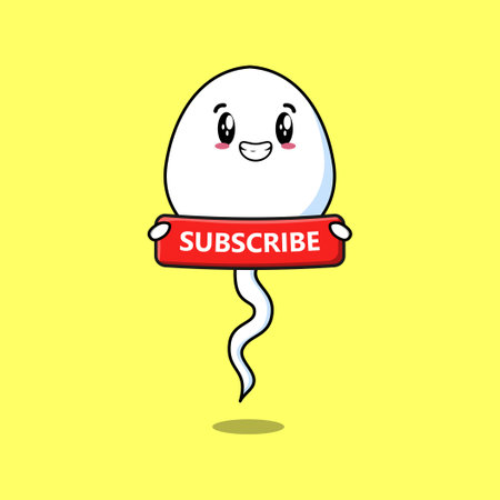 Cute cartoon sperm character holding red subscribe boardのイラスト素材