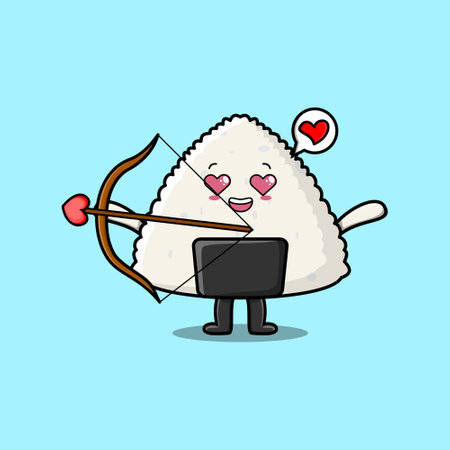 Cute cartoon mascot character romantic cupid rice japanese sushi with love arrow in modern designのイラスト素材