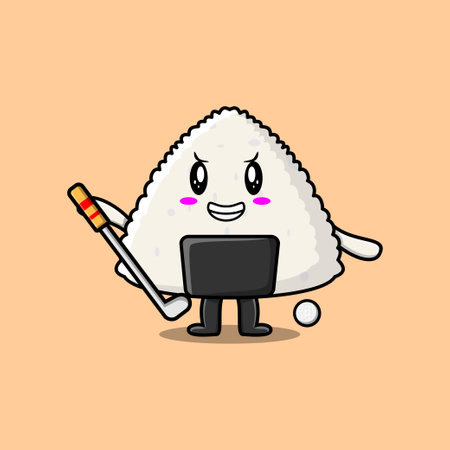 Cute cartoon Rice japanese sushi character playing golf in concept flat cartoon illustrationのイラスト素材